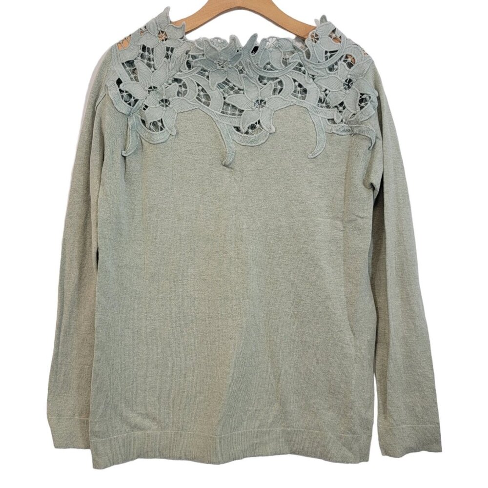 Akaiv Blouse Pale Green Floral Embroidery Pullover Top‎ Womens Size M / L